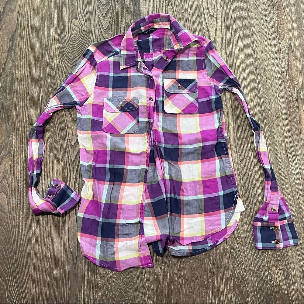 American Eagle Outfitters Shirt Western Flannel Long Sleeve Plaid Purple Size XS